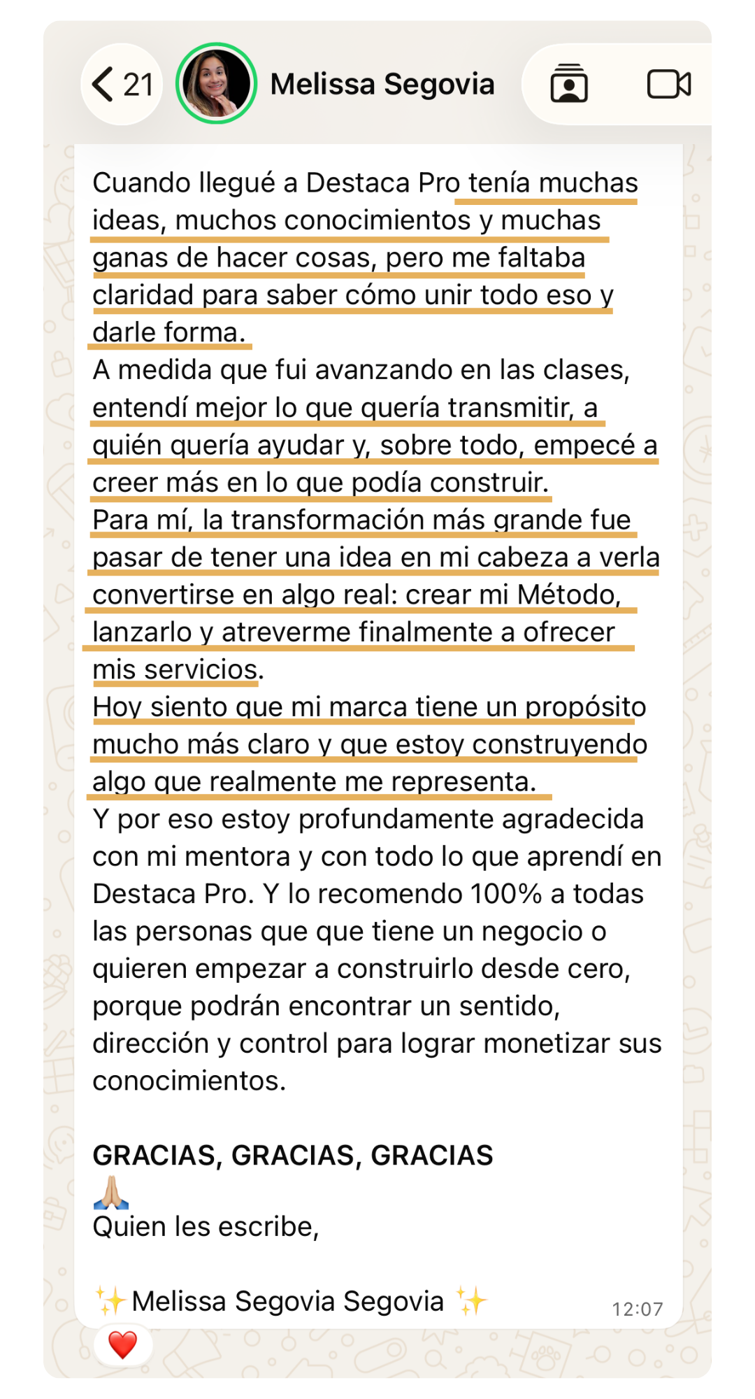 Testimonio — Melissa Segovia